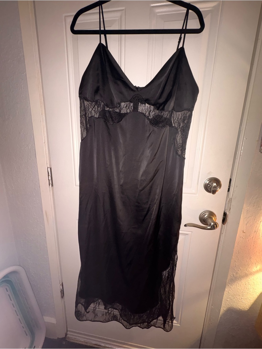 H&M Black Lace-Trim Satin Slip